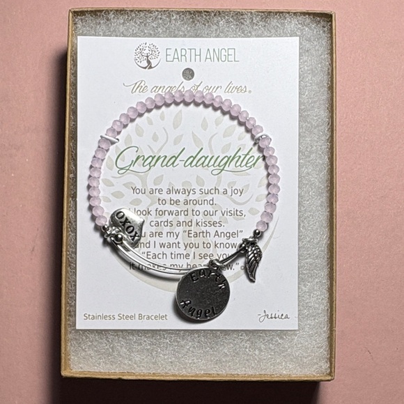 Silver and Pink Beaded Granddaughter Bracelet by Earth Angel, Silver Hardware - Picture 3 of 4